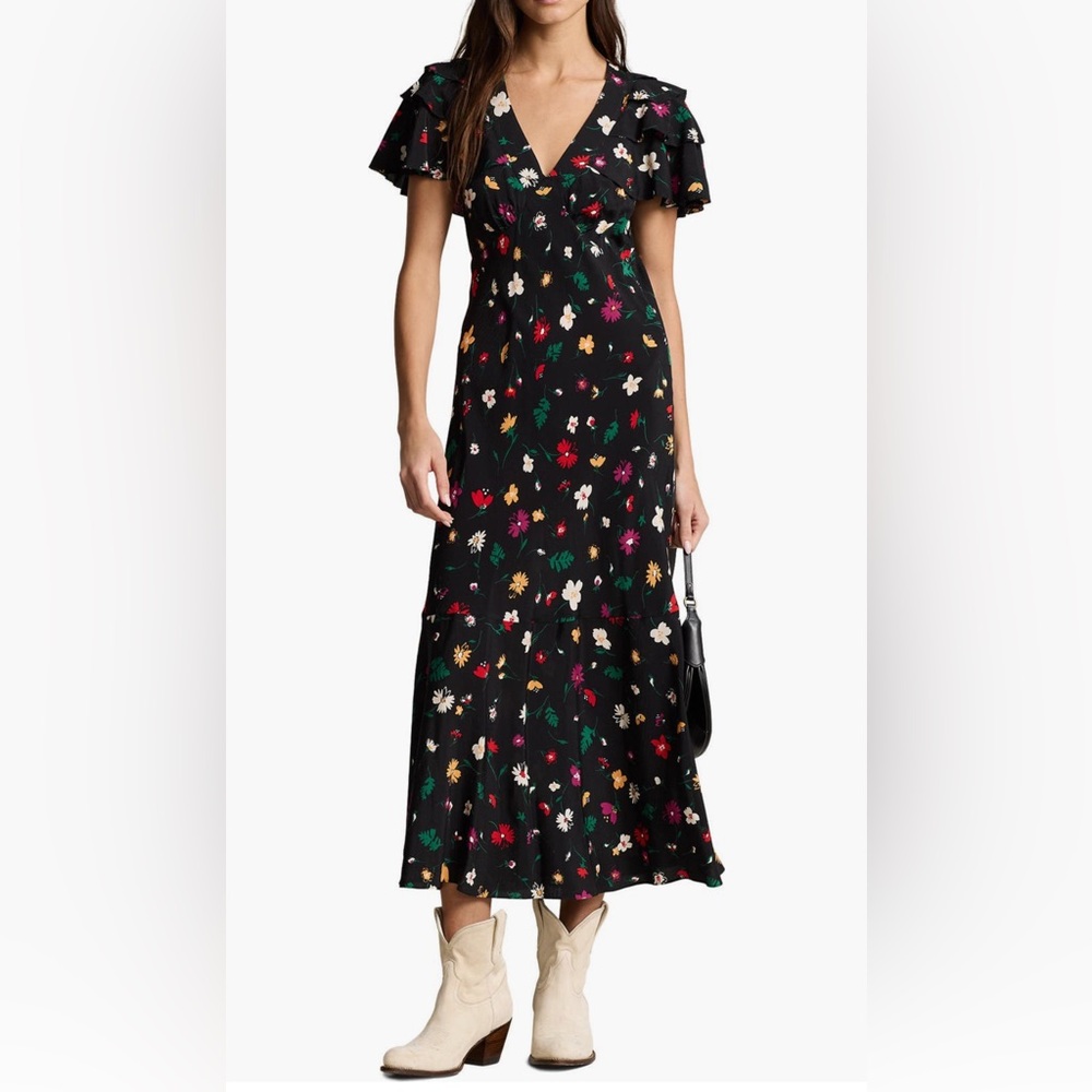Polo Ralph Lauren Nime  floral Mulberry silk crepe dress NWT Size 4
